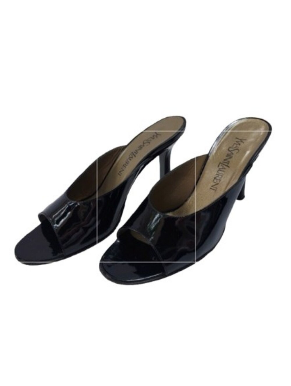 Yves Saint Laurent Vintage Black Patent Leather Mule Heels Shoe Size 8